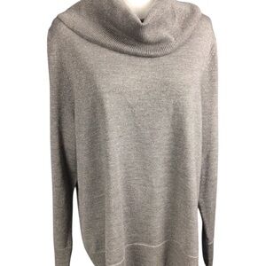 NWT Talbots Gray Women's Sweater Silver Metallic Threading 2X Cowl Neck